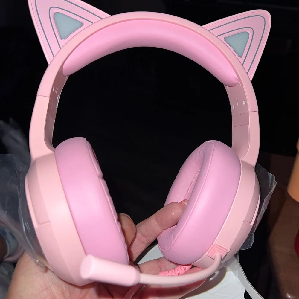 Pink Gaming Headset with light up Cat Ears that glow. Also, stereo compatible